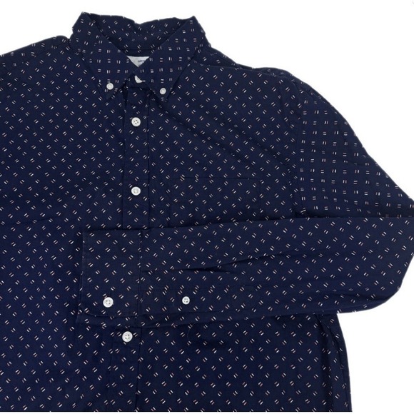 Old Navy Everyday Shirt Men L Navy Blue Slim Fit Built-In Flex Dash Pattern - Picture 4 of 8